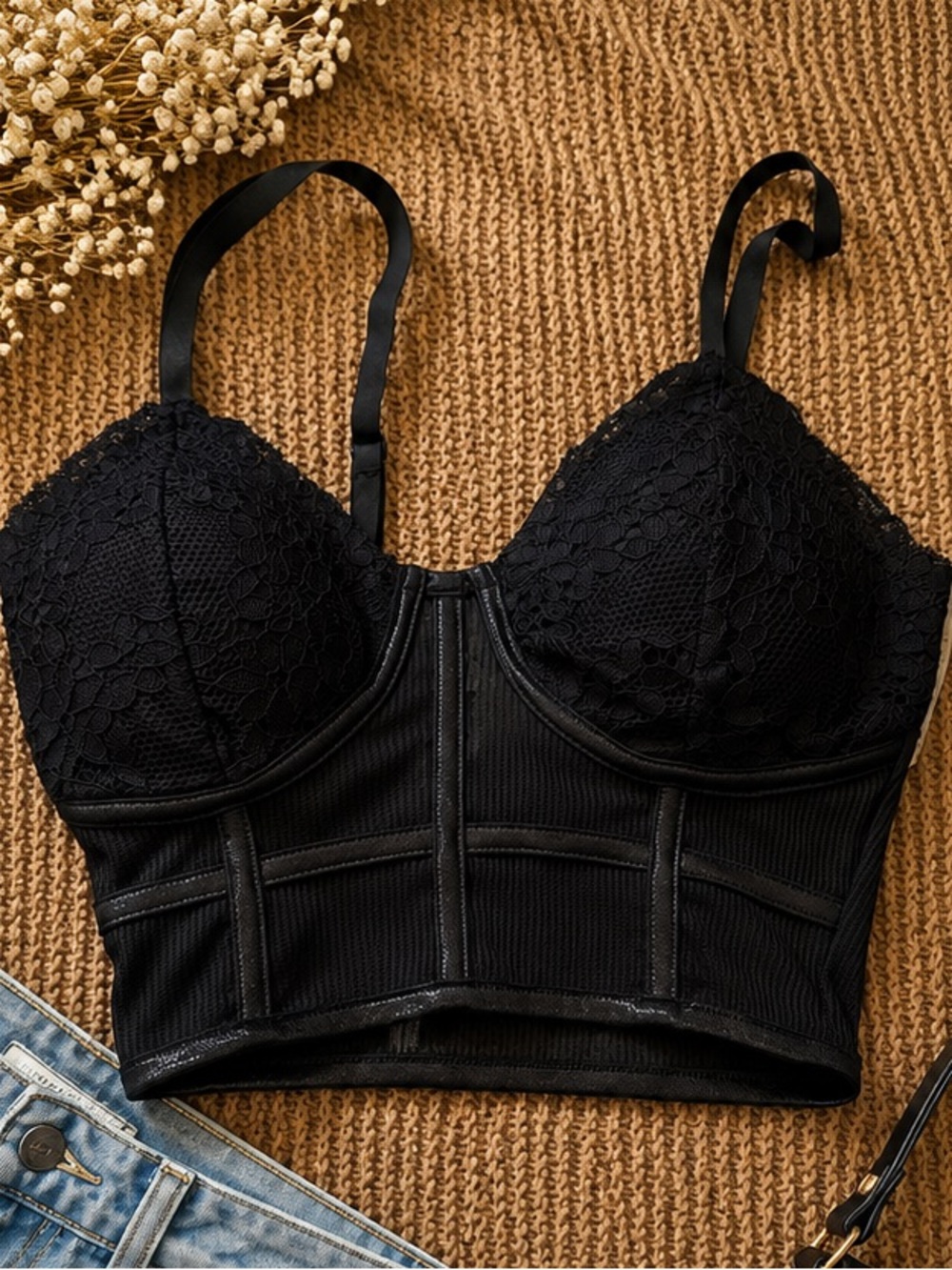 Bozzolo Black Lace Bustier Crop Top